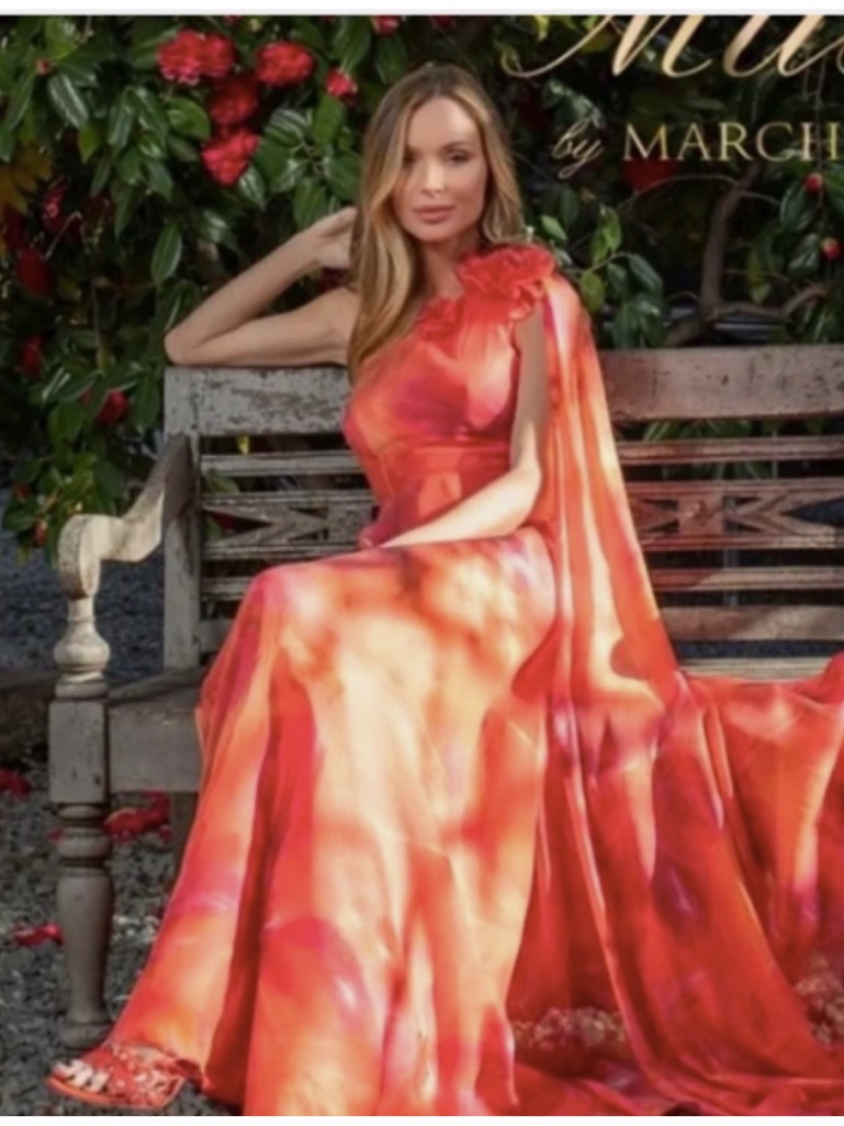 Muse By Marchesa “Hibiscus” One-Shoulder Gown With Floral Detail